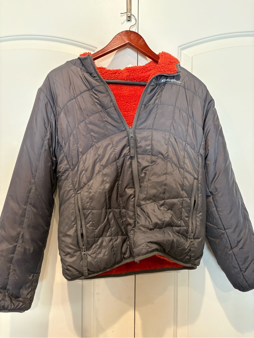 Eddie Bauer Puffer Jacket with Plush Red Sherpa lining